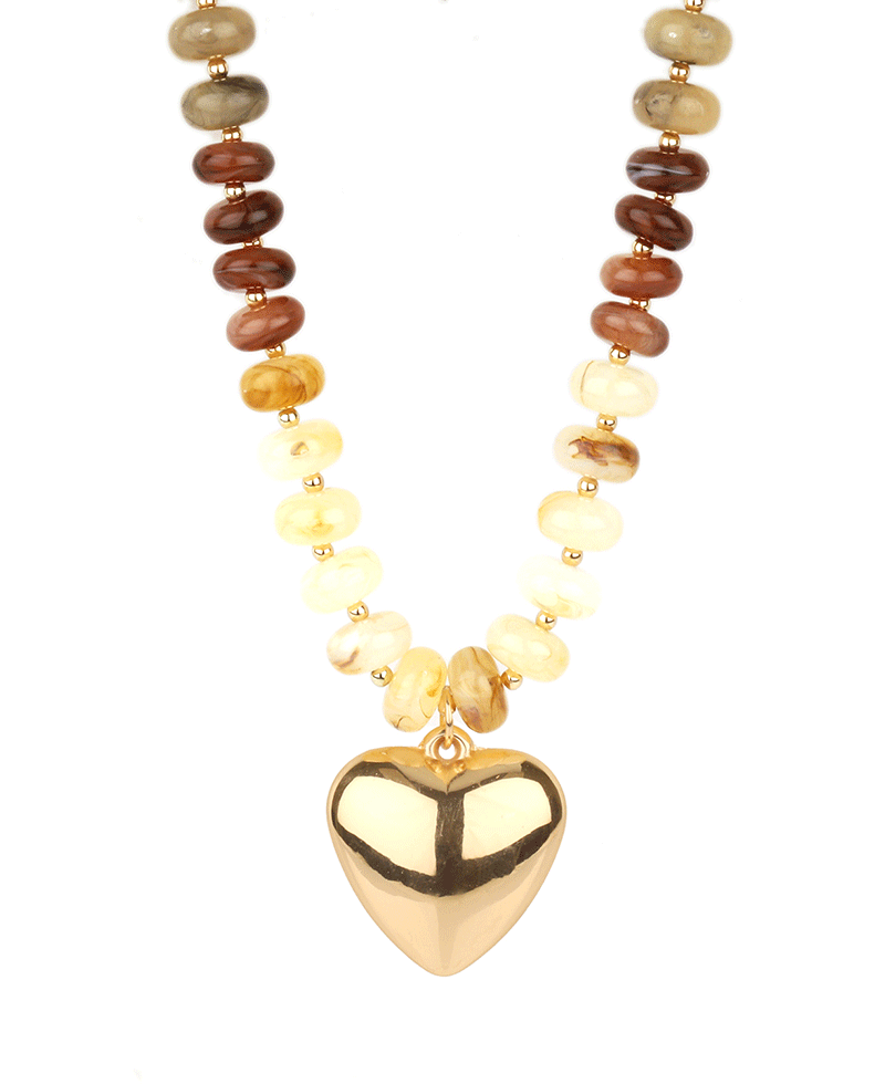 Marble Bead w/ Heart Short Necklace - 18"