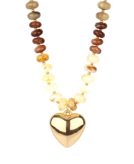Marble Bead w/ Heart Short Necklace - 18"