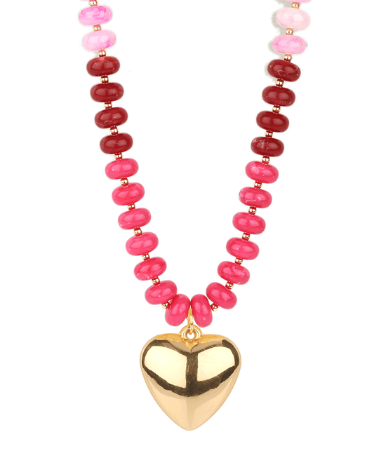 Marble Bead w/ Heart Short Necklace - 18"