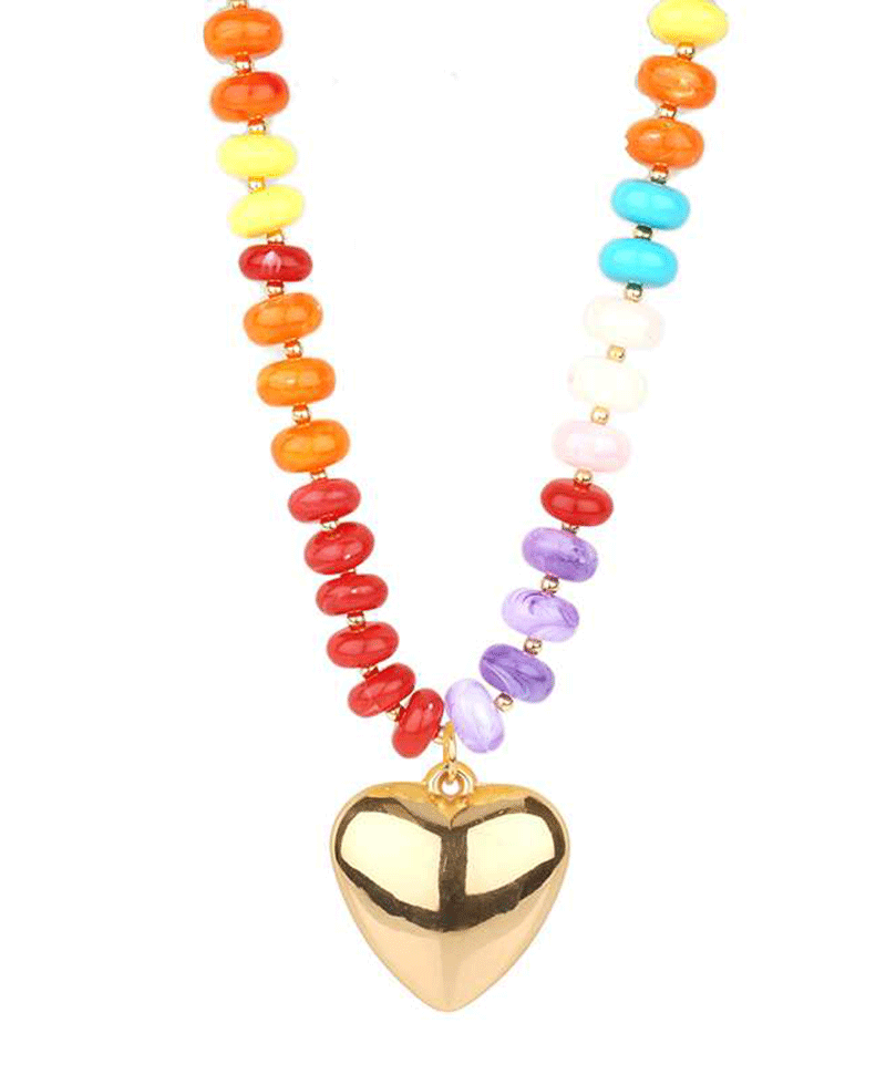 Marble Bead w/ Heart Short Necklace - 18"