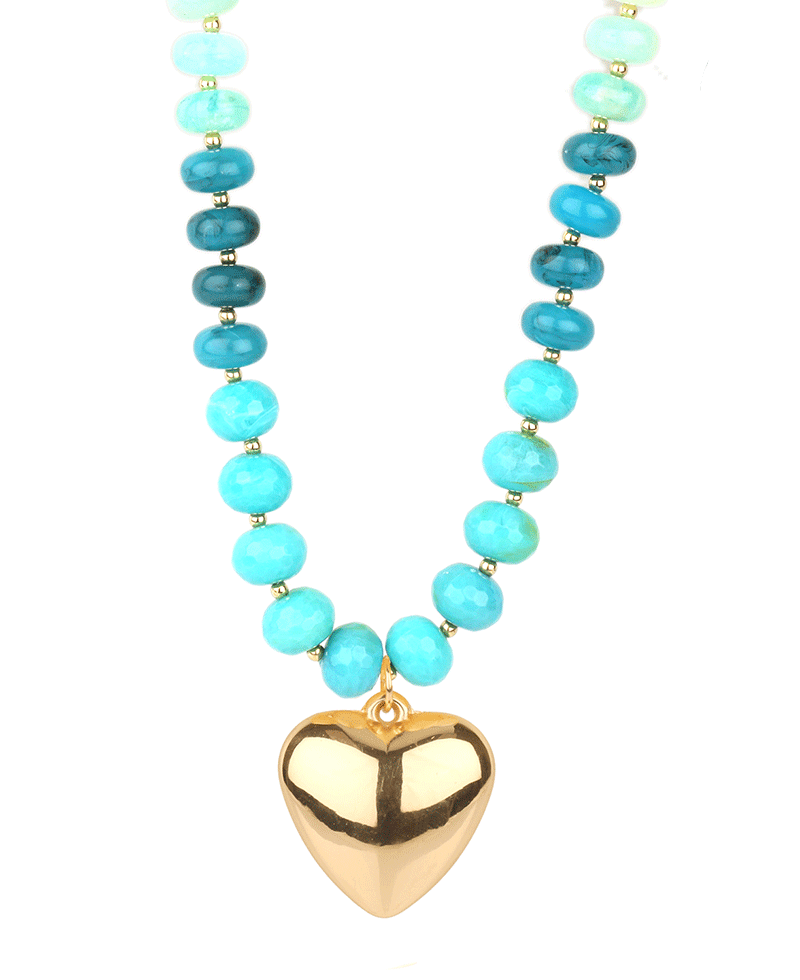Marble Bead w/ Heart Short Necklace - 18"