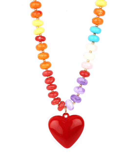Marble Bead w/ Color Coating Heart Short Necklace - 18"