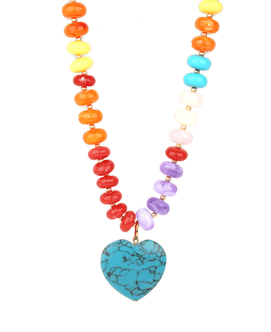 Marble Bead w/ Color Coating Heart Short Necklace - 18"