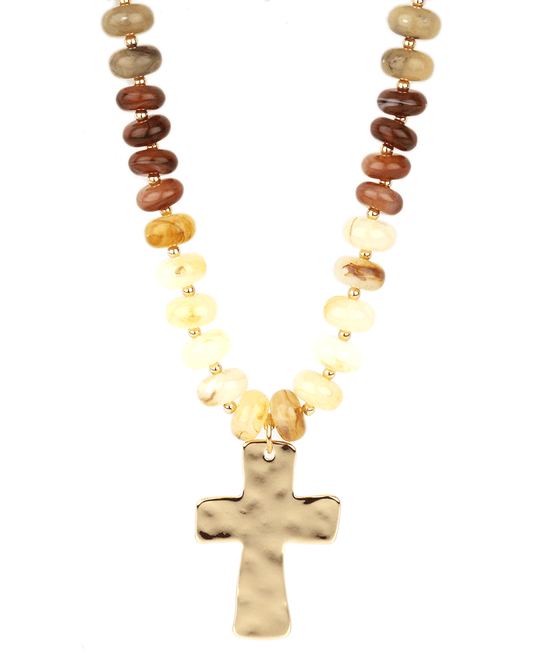 Marble Bead w/ Cross Short Necklace