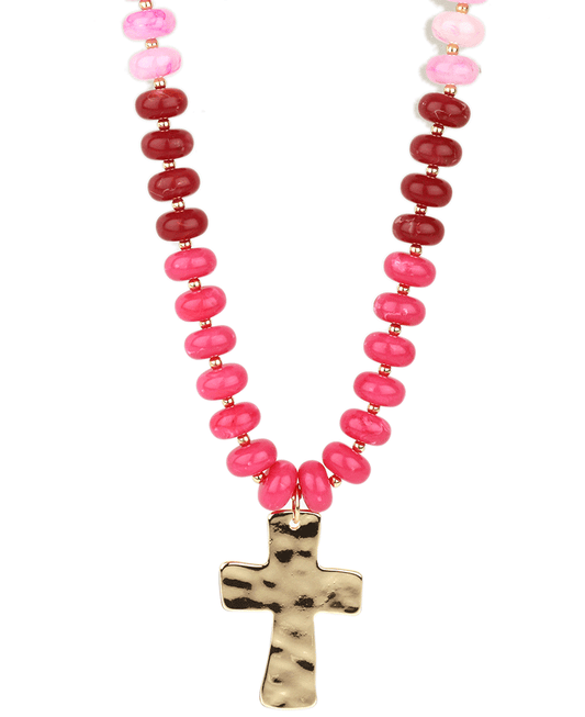 Marble Bead w/ Cross Short Necklace