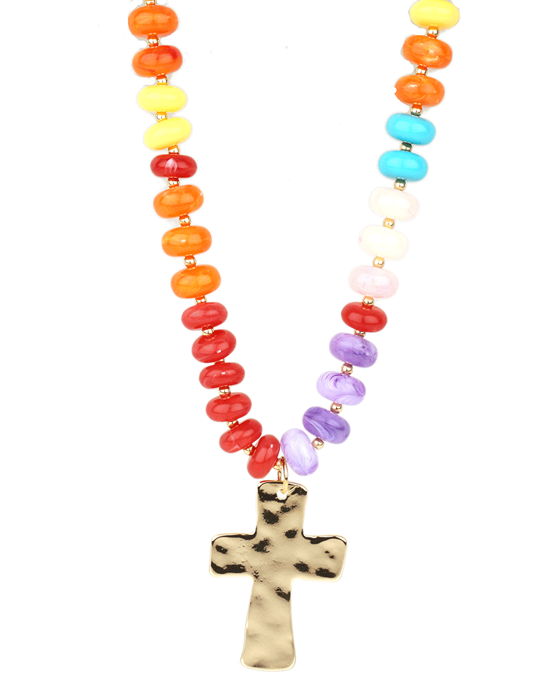 Marble Bead w/ Cross Short Necklace
