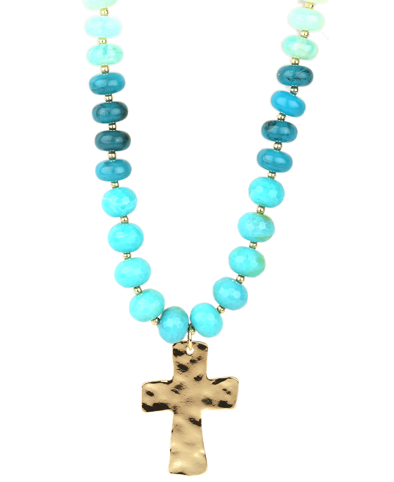 Marble Bead w/ Cross Short Necklace