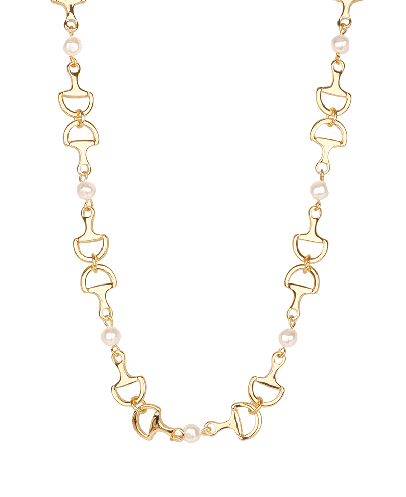 Metal Horse Bit w/ Pearl Short Necklace -18"