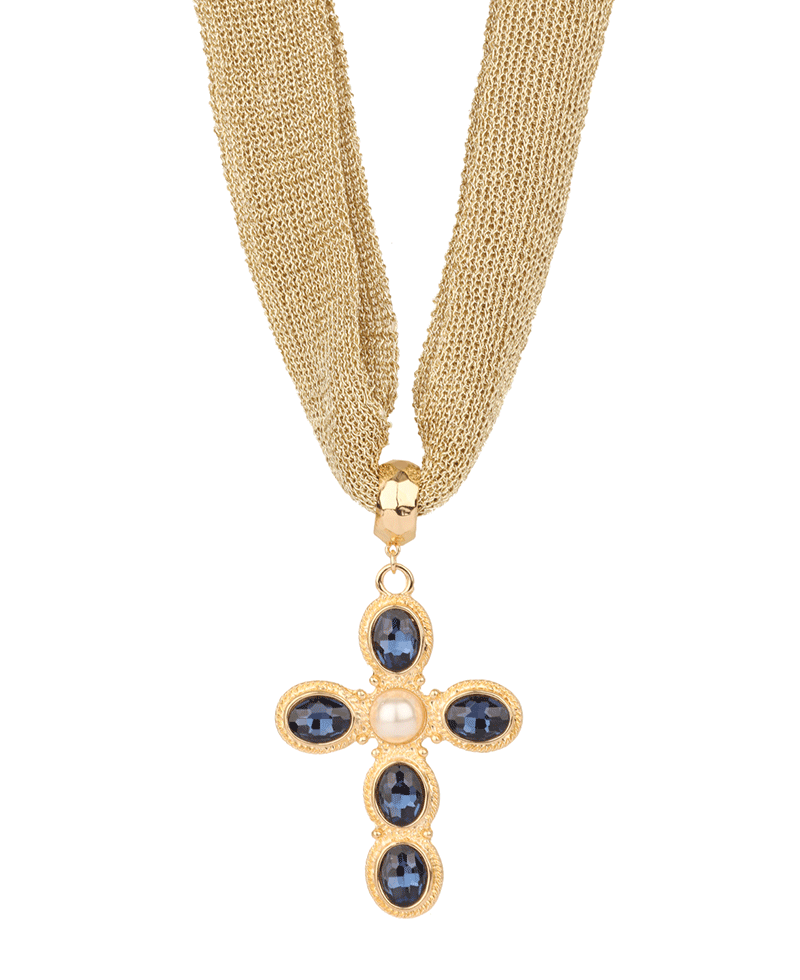 Rhinestone Cross Fabric Necklace - 18"