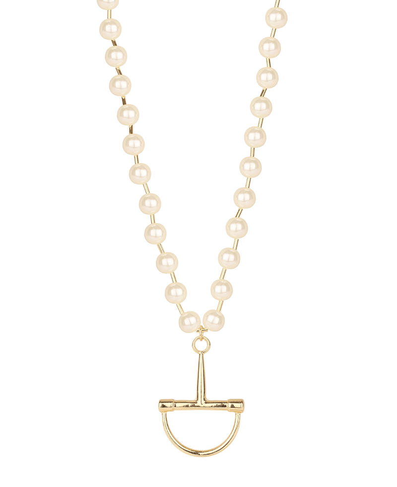 Horsebit Pearl & Bar Short Necklace - 18"