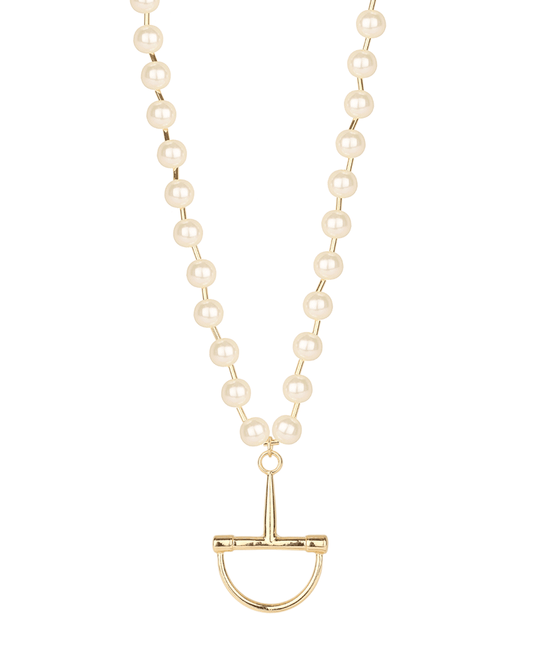 Horsebit Pearl & Bar Short Necklace - 18"