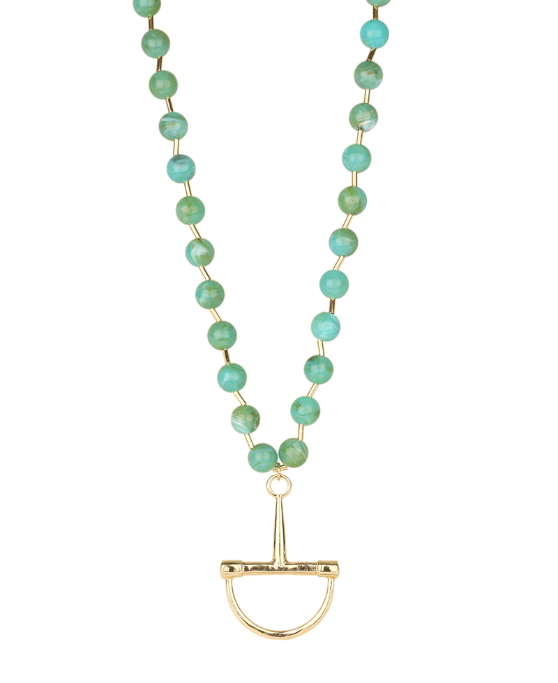 Horsebit Pearl & Bar Short Necklace - 18"