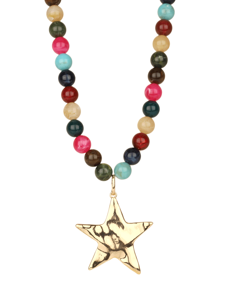Metal Star Marble Necklace - 18"