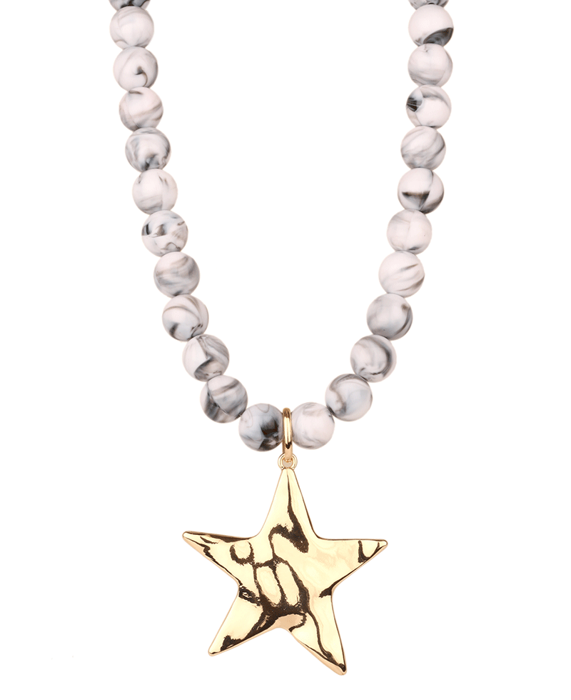 Metal Star Marble Necklace - 18"