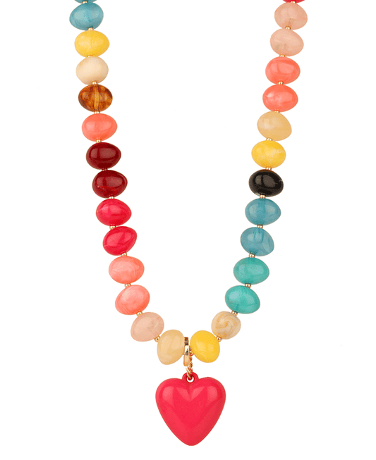 Marble Bead Heart Necklace - 18"