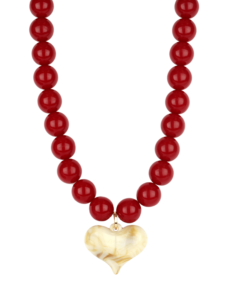Plastic Bead w/ Heart Necklace - 18"