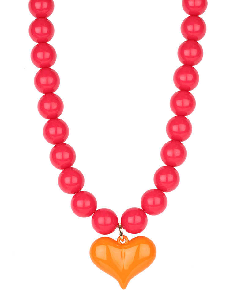 Plastic Bead w/ Heart Necklace - 18"