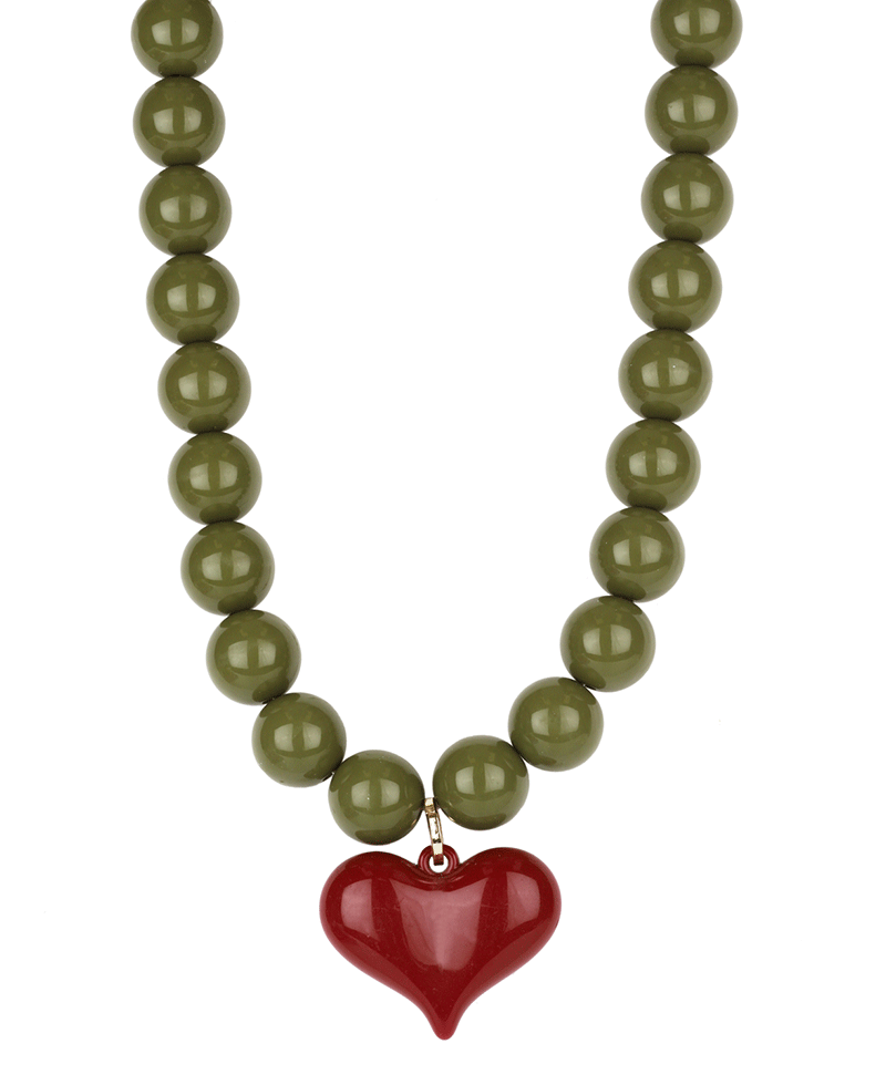 Plastic Bead w/ Heart Necklace - 18"