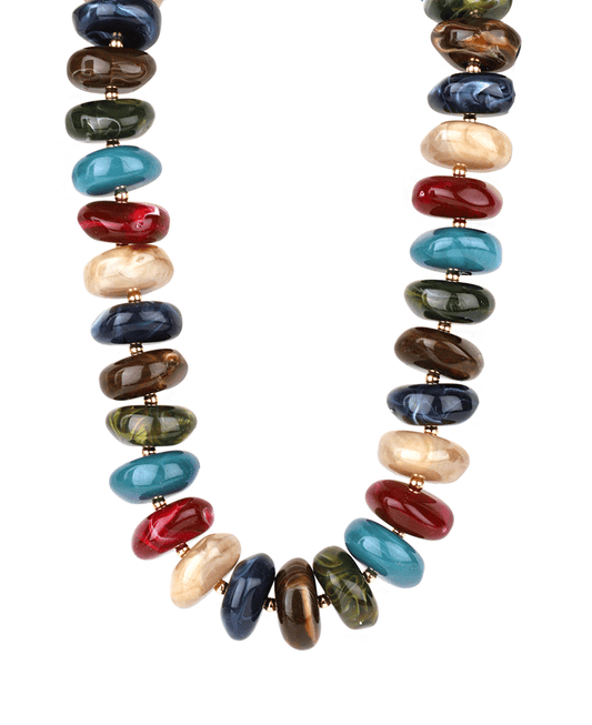 Chunky Marble Beaded Statement Necklace - 18"
