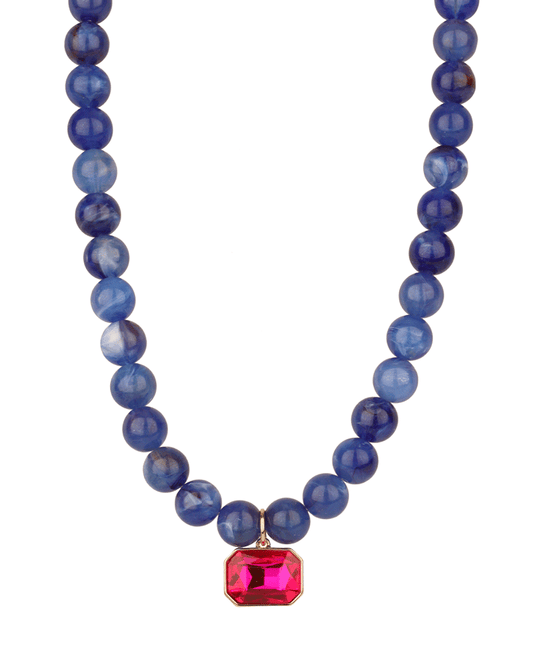 12mm Marble Beaded w/ Crystal Pendant Necklace - 16"