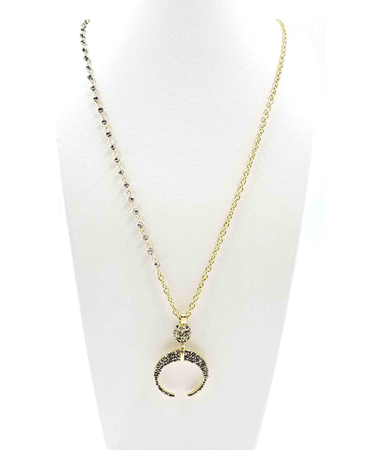 Paved Crescent & Ball Necklace