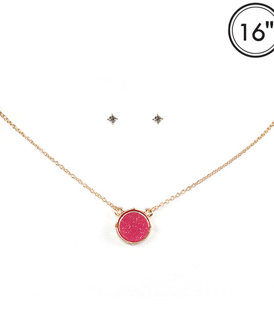 Druzy Round Pendant Necklace Set