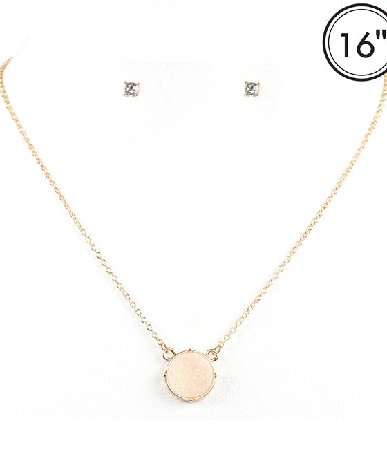 Druzy Round Pendant Necklace Set