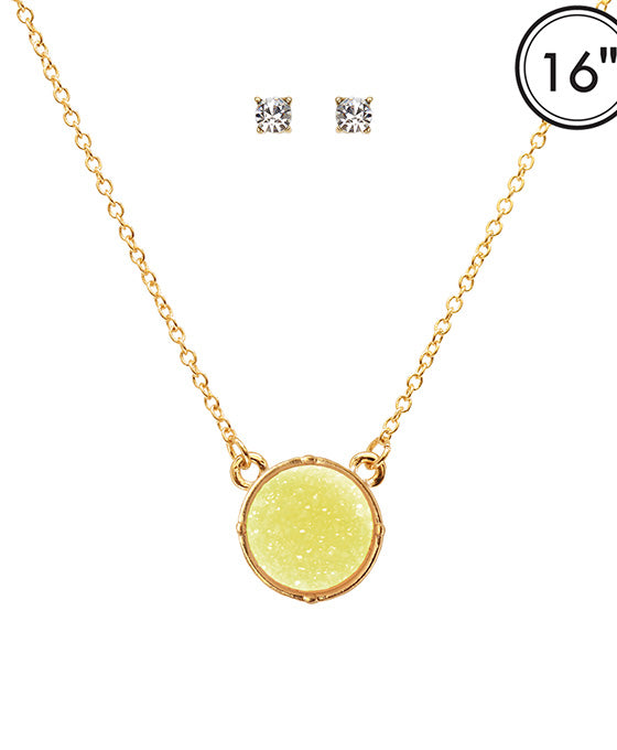 Druzy Round Pendant Necklace Set