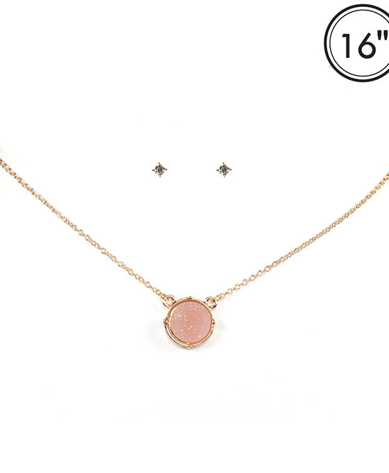 Druzy Round Pendant Necklace Set