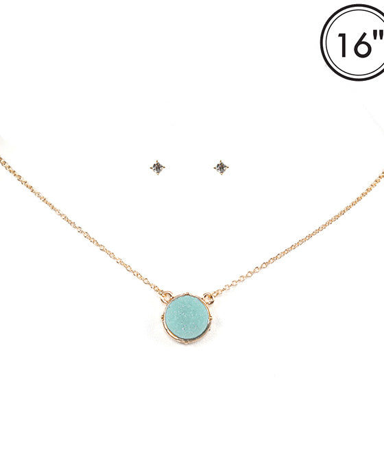 Druzy Round Pendant Necklace Set