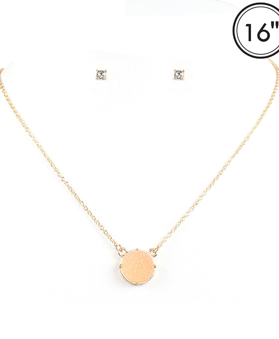 Druzy Round Pendant Necklace Set