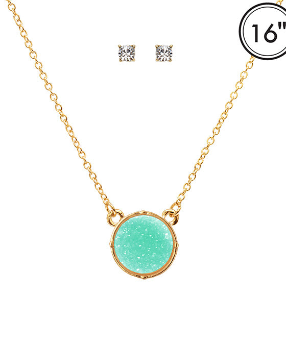 Druzy Round Pendant Necklace Set