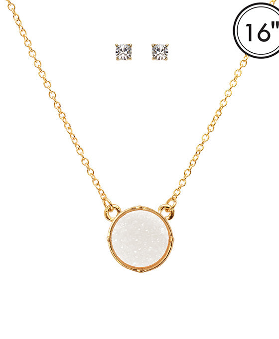 Druzy Round Pendant Necklace Set