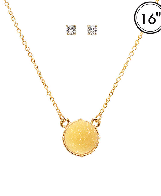 Druzy Round Pendant Necklace Set