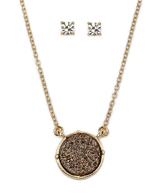 Druzy Round Pendant Necklace Set
