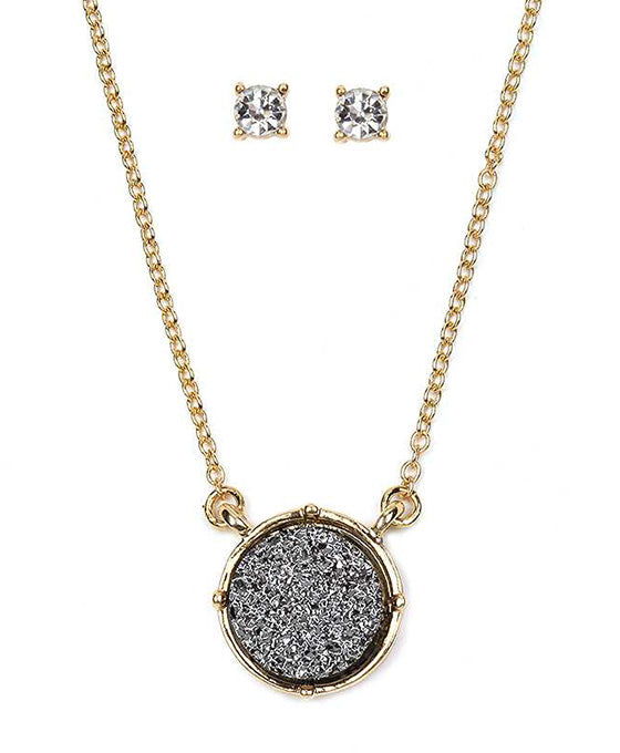 Druzy Round Pendant Necklace Set