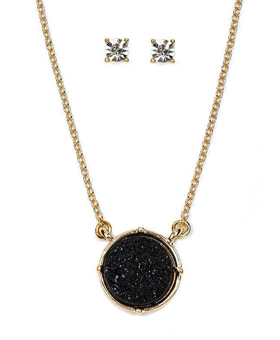 Druzy Round Pendant Necklace Set