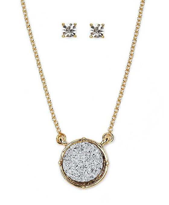 Druzy Round Pendant Necklace Set