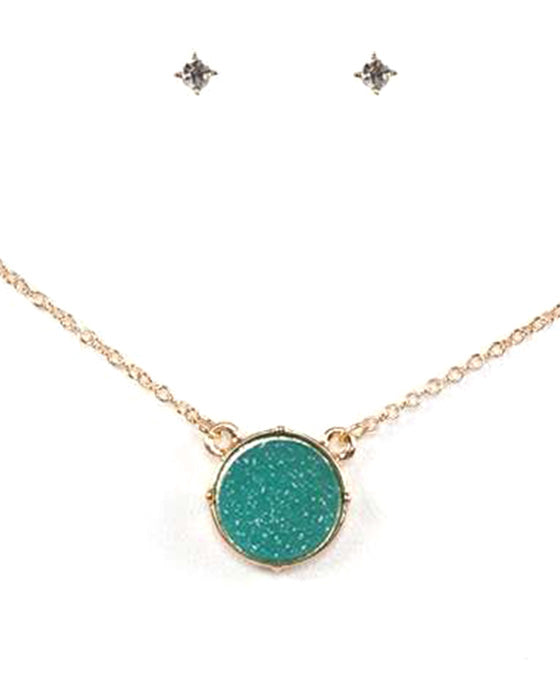 Druzy Round Pendant Necklace Set