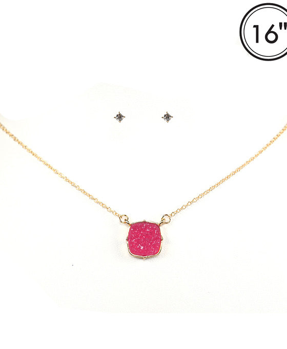 Druzy Square Pendant Necklace Set