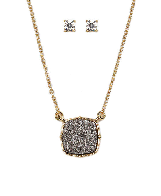Druzy Square Pendant Necklace Set
