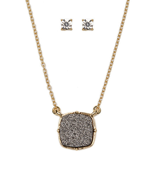 Druzy Square Pendant Necklace Set
