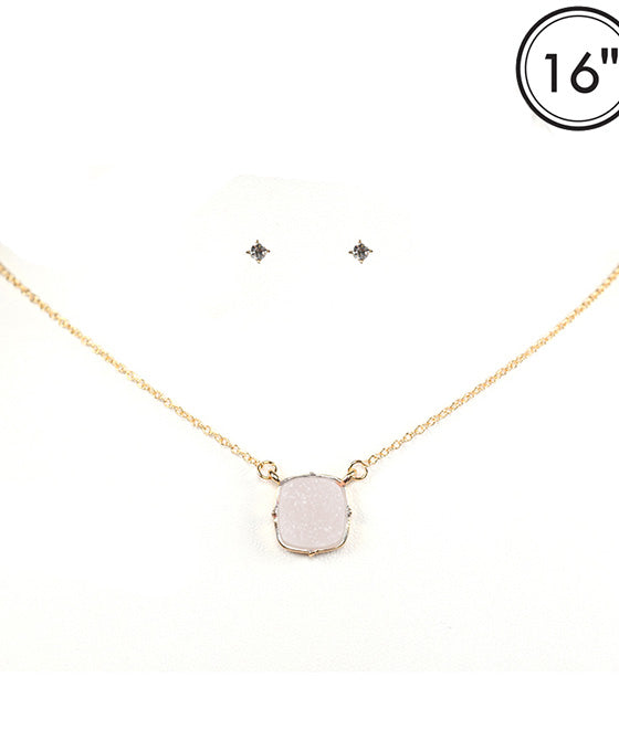 Druzy Square Pendant Necklace Set
