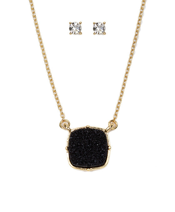 Druzy Square Pendant Necklace Set