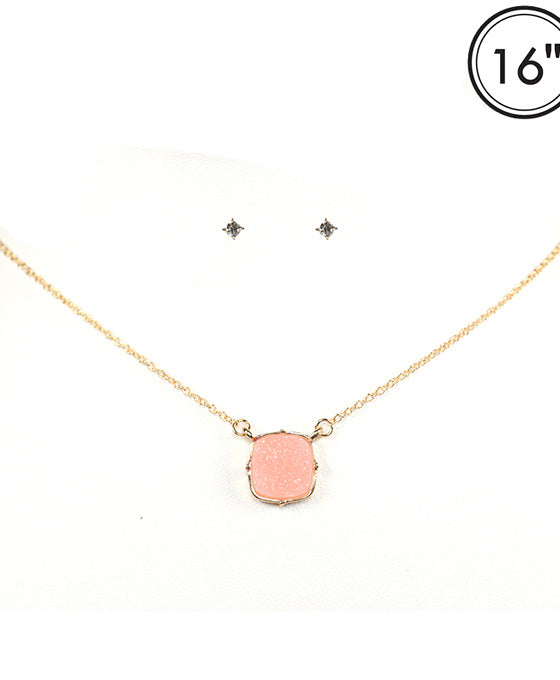 Druzy Square Pendant Necklace Set