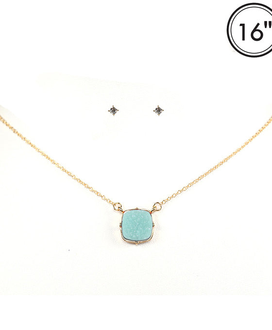 Druzy Square Pendant Necklace Set