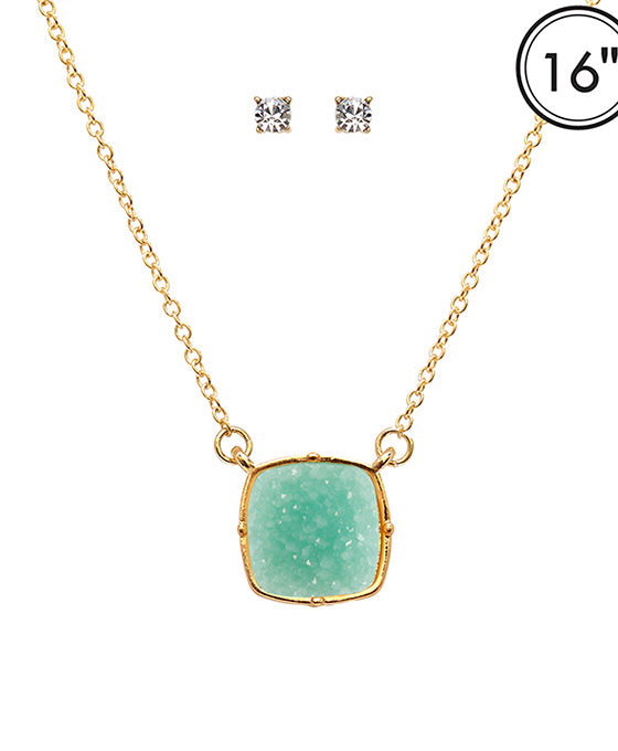 Druzy Square Pendant Necklace Set