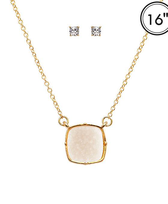 Druzy Square Pendant Necklace Set
