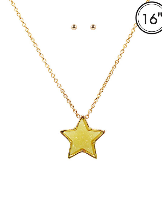 Druzy Star Pendant Necklace Set