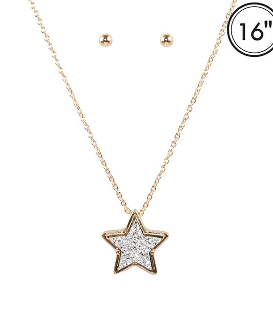 Druzy Star Pendant Necklace Set